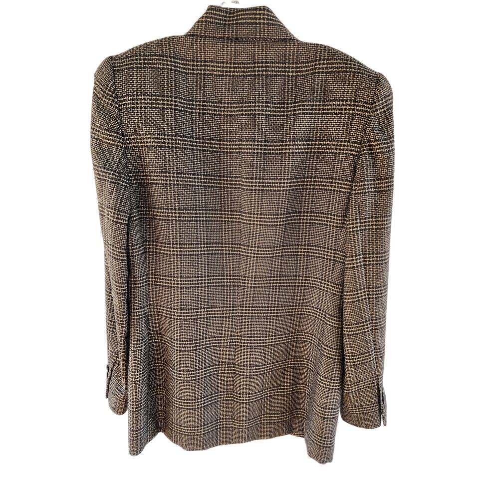 Linda Allard Ellen Tracy VTG 80s Blazer 4 Brown Glen Plaid Silk Wool Oversized - Picture 10 of 11